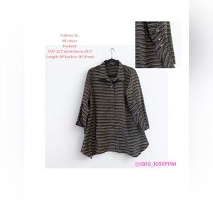 Calessa $79 Black & White Striped Button-Down Tunic Top XL w/ pockets!